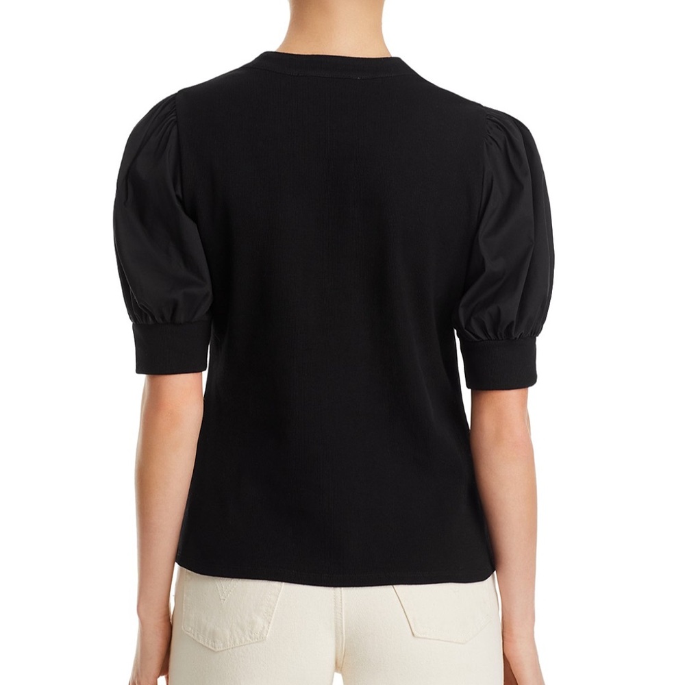 Small Black Puff Sleeve Henley Blouse New With Tags - Picture 5 of 6